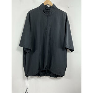 Mens Wedge Short Sleeve Pullover Windbreaker Jacket Black XL Elastic Waist